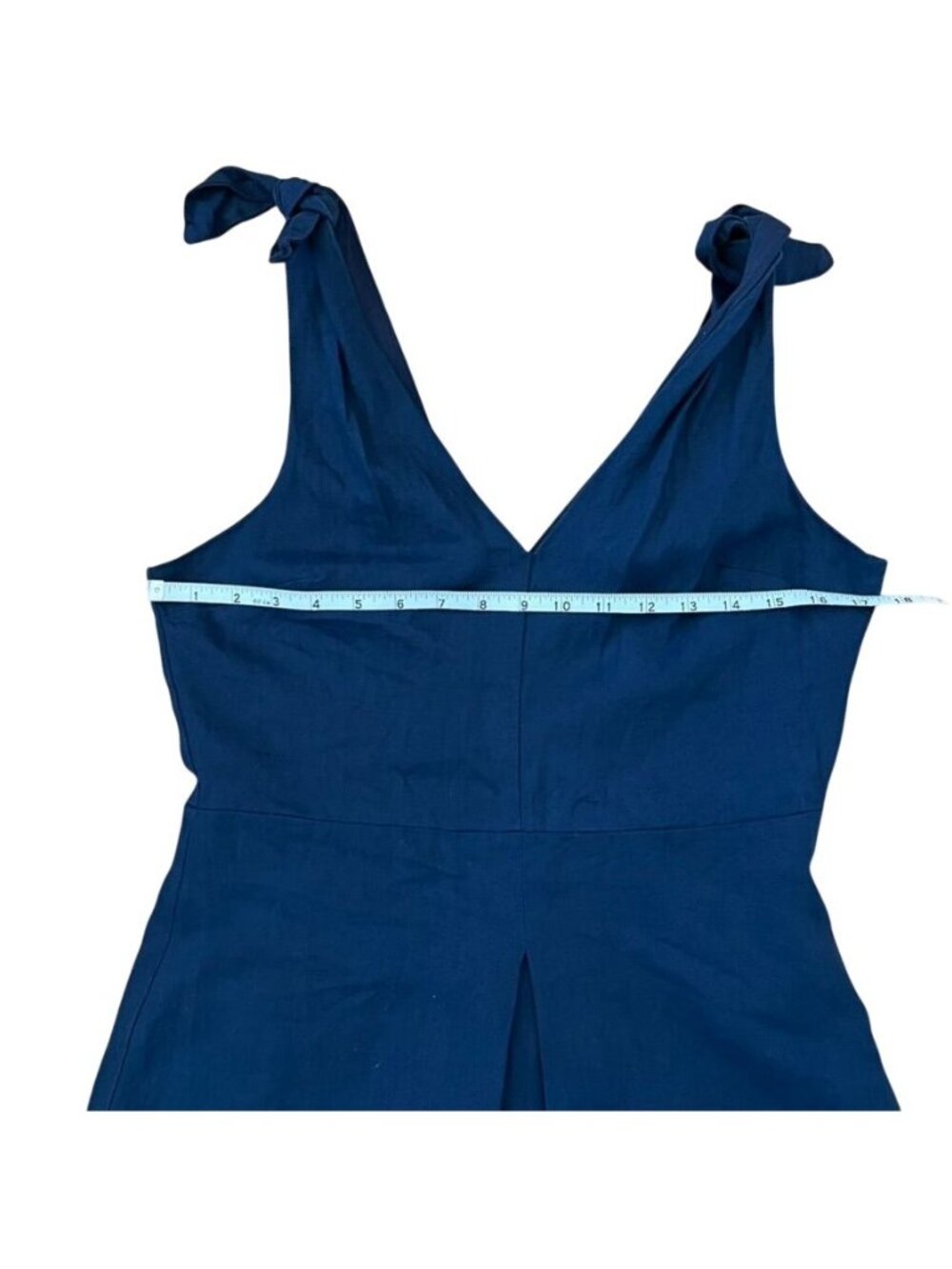 Gap Navy Linen Midi Dress Tie Shoulder Deep V Preppy Coastal Resort - Picture 8 of 11